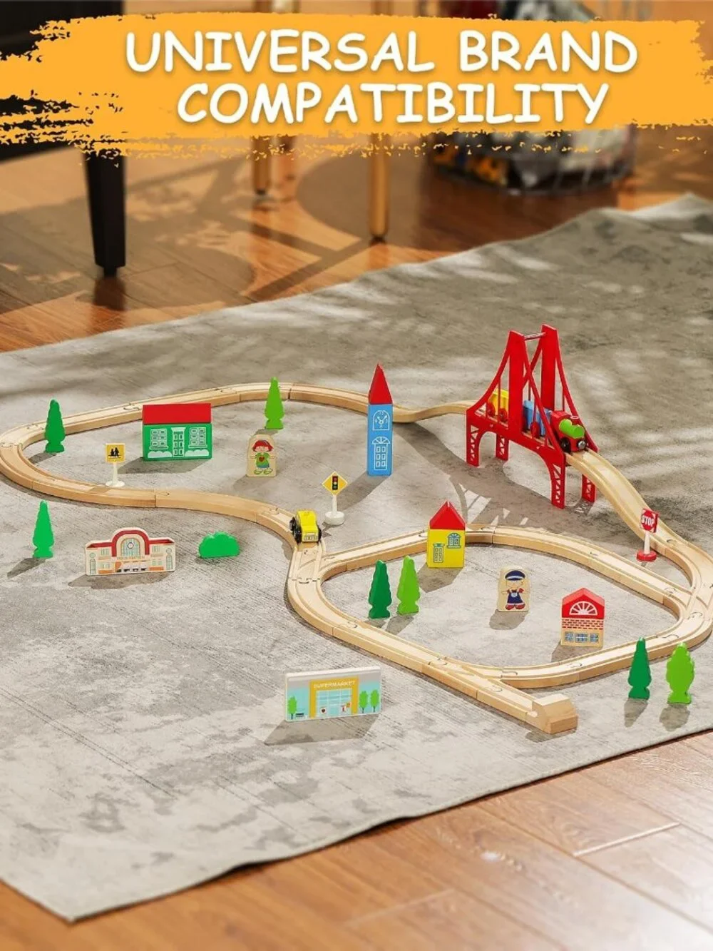 Premium Wooden Train Track Set - 52-Piece Expandable 18FT Railway System